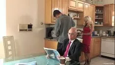 Play the father who reads the newspaper and the son brutally fucks his mistress