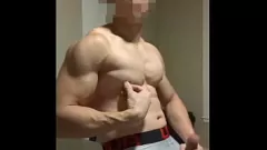 Play Asian Muscle Stud Jerks Off His Big Uncut Cock